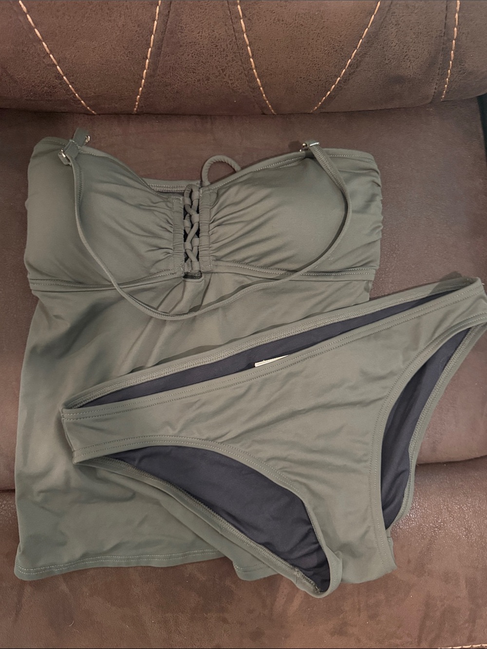MICHAEL Michael Kors Olive Green Tankini Set with Braided back tie